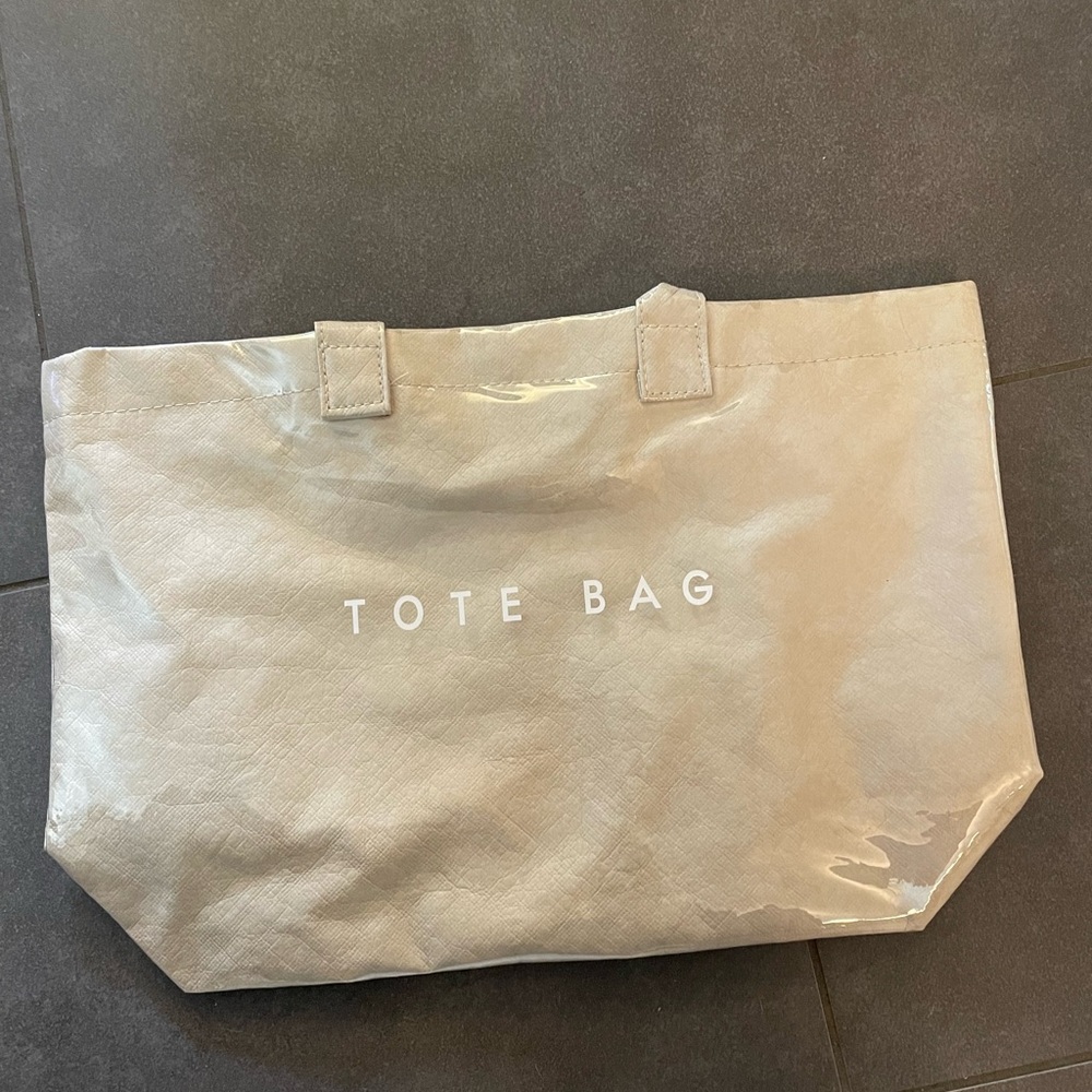 Beige 'TOTE BAG' Canvas Tote with Clear Coating